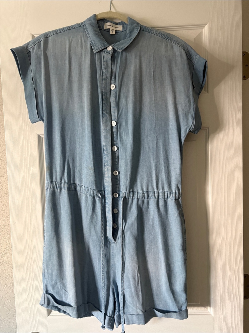 Light Wash Denim Button-Front Romper